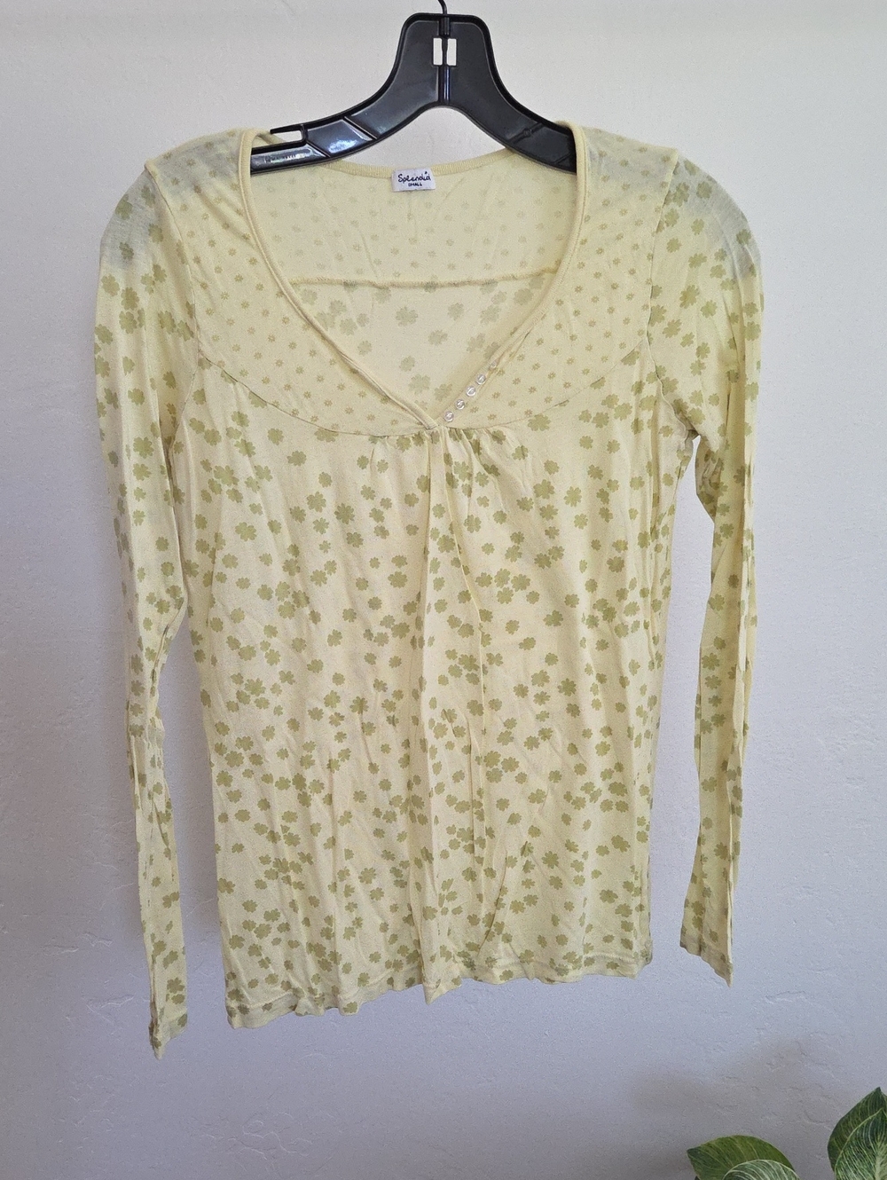 Splendid | Pale Yellow Floral Scoop-Neck Long Sleeve Tee
